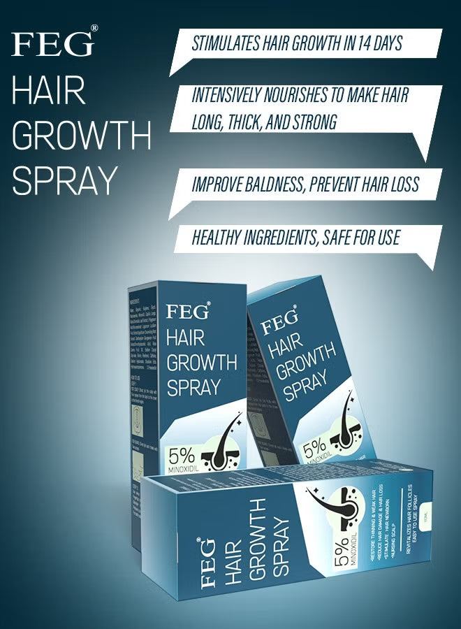 FEG 60ml Hair Growth Spray & Beard Roller – 5% Minoxidil Serum for Hair & Beard Growth, Hair Loss Treatment